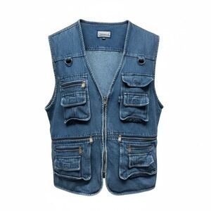 OlympinA Mens Denim Cargo Vest Size 4XL Multi Pocket Utility Gorpcore Fishing